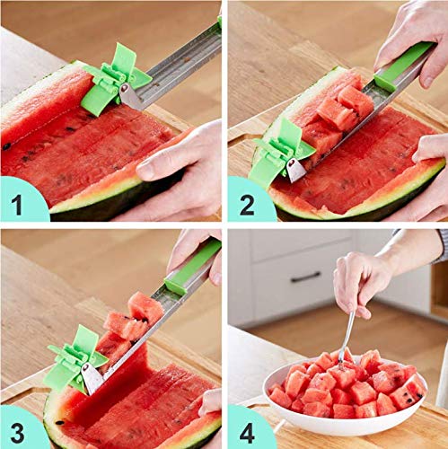 Windmill Watermelon Cube Cutter | Watermelon Slicer Cutter, Stainless Steel Watermelon Cutter Wheel Fruit Knife Melon Knife Corer Kitchen Gadgets, Practical Tool for Fruit Vegetable Salad