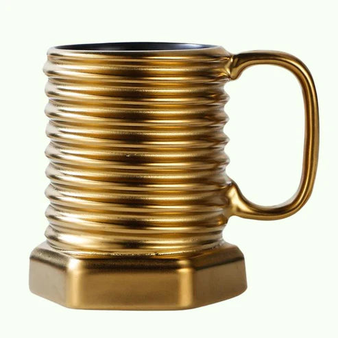 (NW00032) 3D Screw Shape Ceramic Cool Mug Coffee Mugs for Home Office- (Golden)