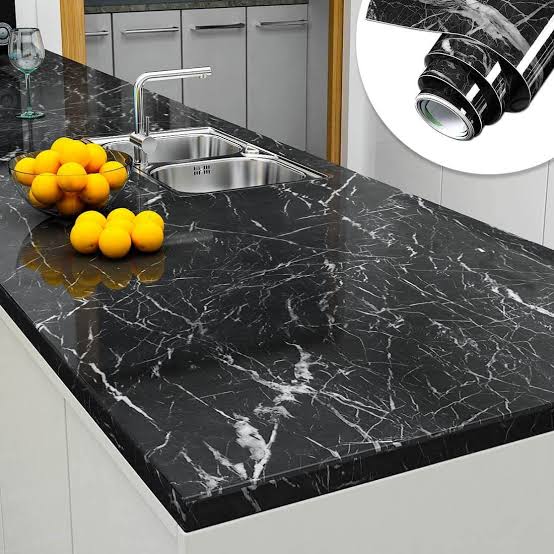 Self Adhesive Black Marble Sheet for Kitchen / Waterproof Anti Oil &amp; Heat Resistant Wallpaper Sheet (Black)size 60×200cm