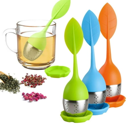 Silicone Tea Infuser -  Stainless Steel Strainer Drip Tray Included  (random color)