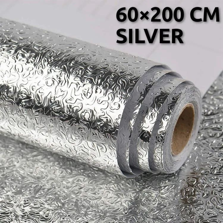 60×200cm (2meter) - Silver Foil Kitchen Oil Proof Waterproof Sticker Aluminum Foil Sheet Kitchen Stove Cabinet Stickers Self Adhesive Wallpapers