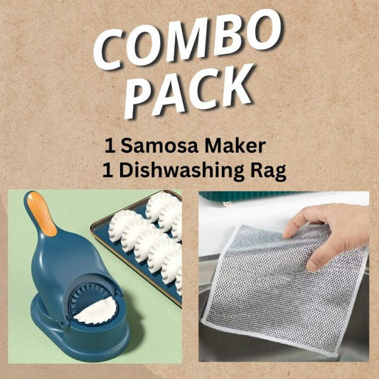 Combo Pack 2 In 1 Dumpling Maker + Dishwashing Rug | Best Samosa Maker & Metal Wire Dish Washing Rugs For Kitchen (random Color)