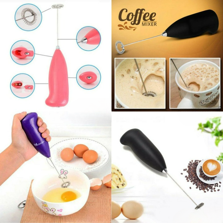 Electric Egg Beater Milk Drink Coffee Whisk Mixer Foamer Mini Handle Stirrer Practical Cooking Tool Kitchen Cell Operated (Mix/Random Color)